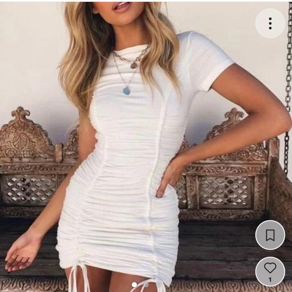 Tiger Mist White Ruched Mini Dress